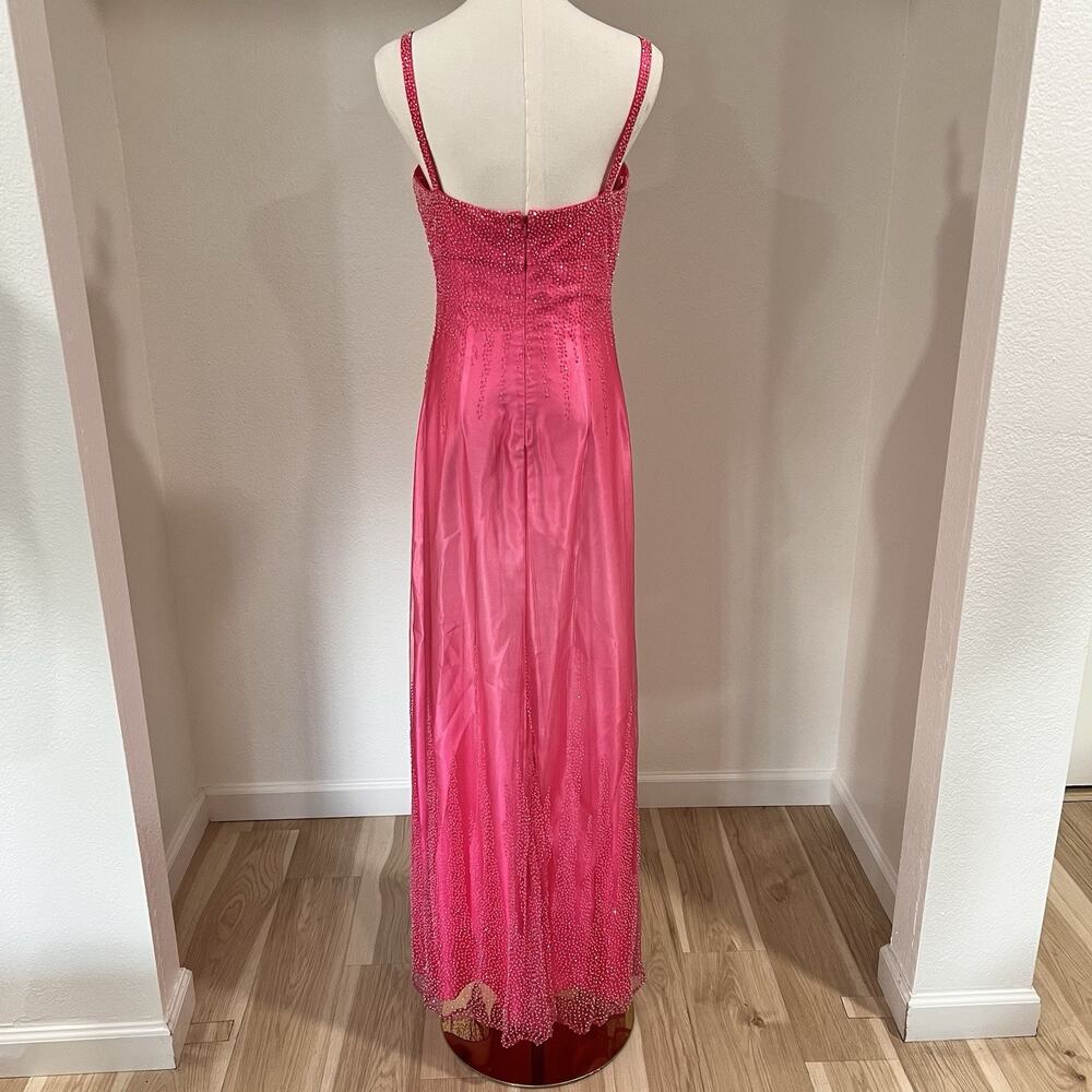 90s Y2k Caché Dress (6) Ethereal Fairy Beaded Hot Pink Barbie Sheer Prom Glam - Picture 3 of 10